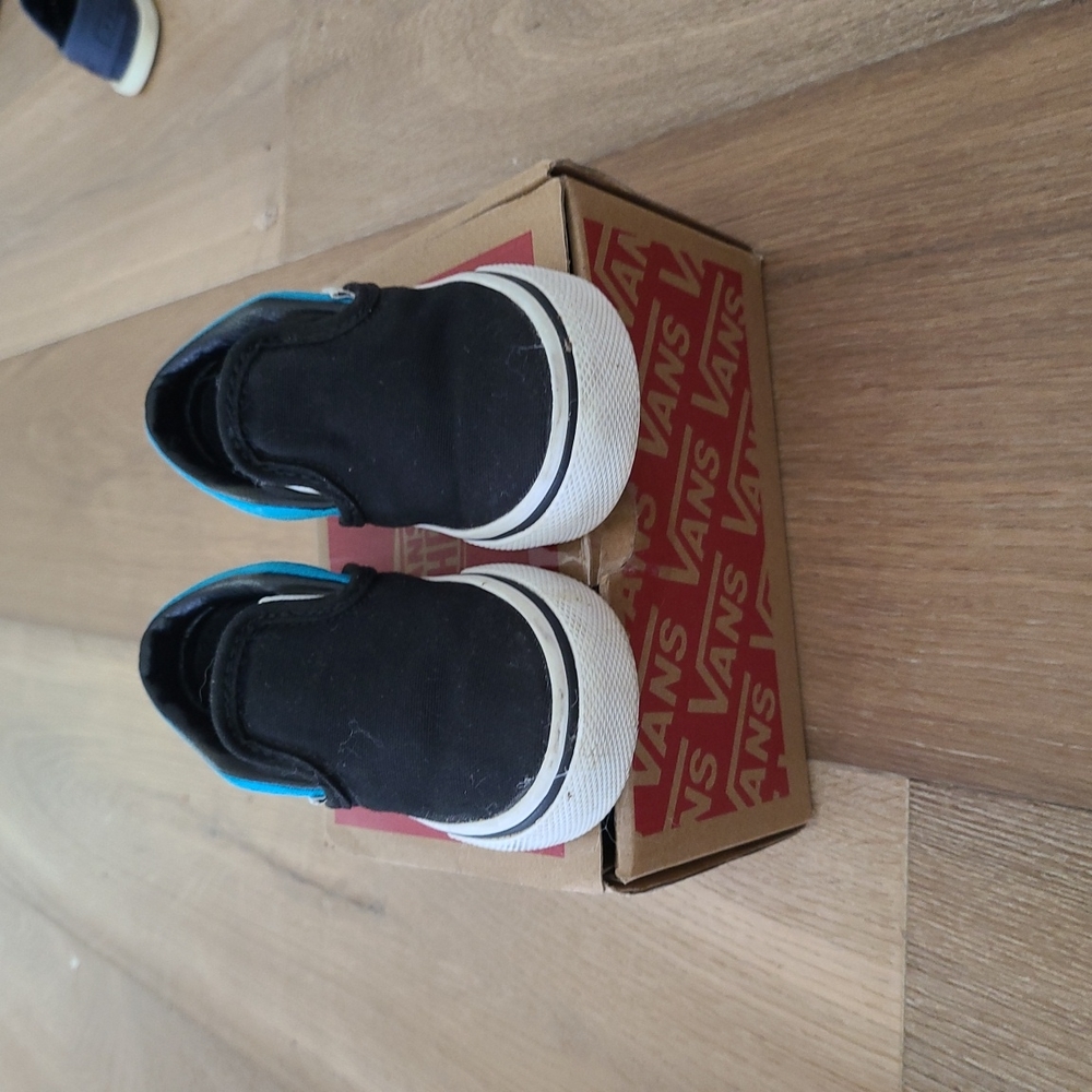With Box- Vans blue on black Sneaker. Toddler size 5. Like New!